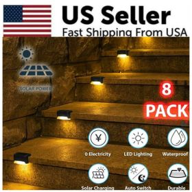 8 Pack New Solar Deck Lights Outdoor Waterproof LED Steps Lamps For Stairs Fence (Option: black)