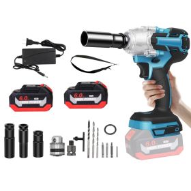 1Pc 3 In 1 Cordless Electric Impact Wrench For Repairing Drill Screwdriver With Brushless Motor Max 3450RPM Variable Speed 2Pcs 6.0Ah Batteries 3 (Option: Blue)
