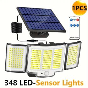 1-Pack Outdoor Solar Light  348-LED Motion Sensor Light With Remote Control  3-Head, Waterproof (Option: 1Pack)