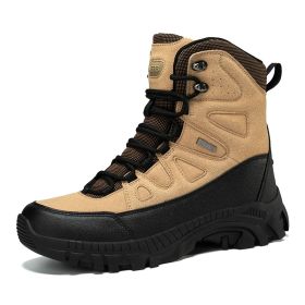 Men's winter new large size outdoor field training field training boots Hiking shoes Hiking shoes men's ankle boots (Color: khaki, size: 45)